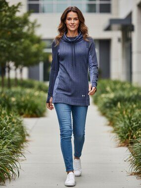 Under Armour Heat Gear Funnel Neck Top Women's M Blue 284F